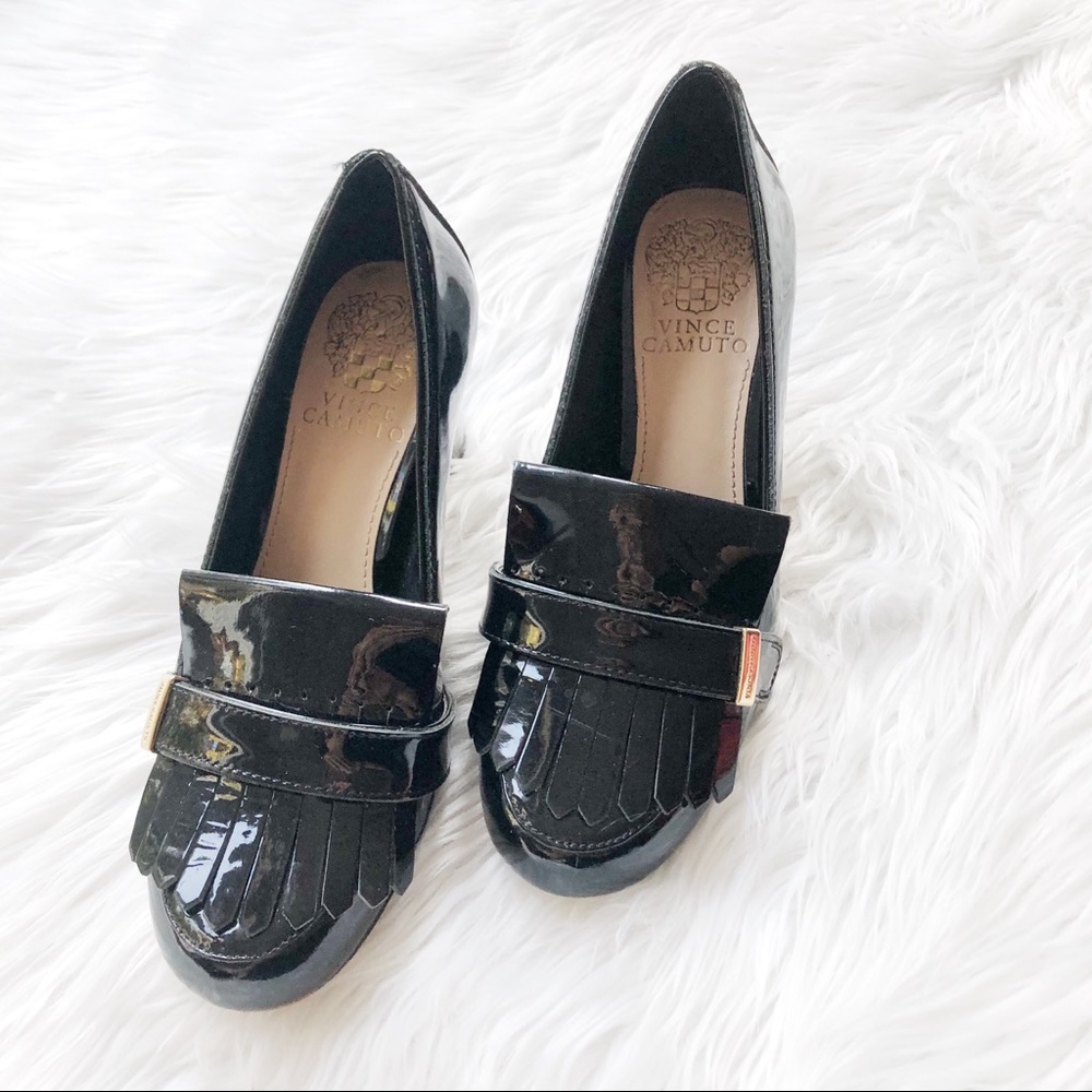 Vince Camuto Patent Leather Loafers Heels Shoes